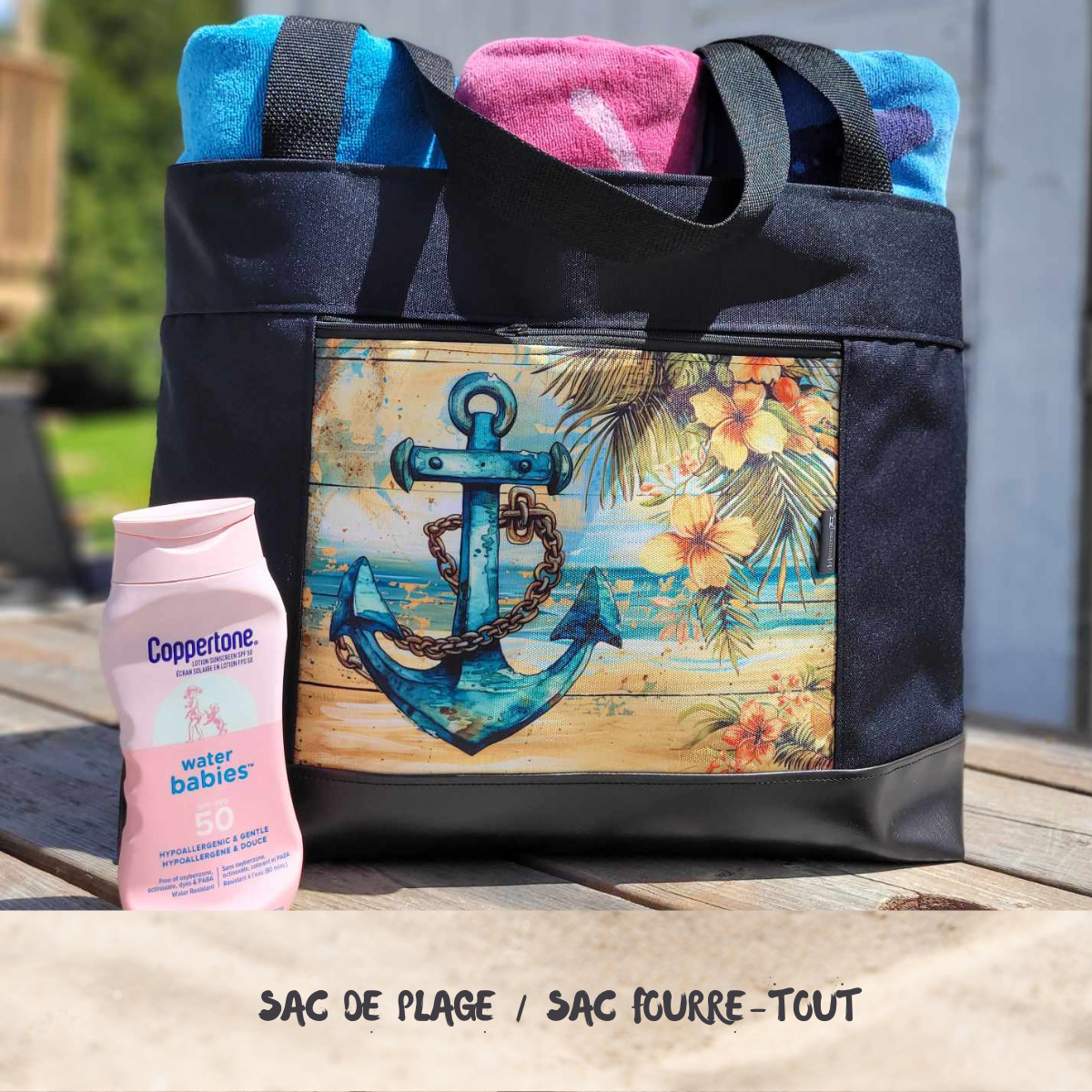 Sac de plage/fourre-tout (GRAND) - PERSONNALISÉ - Créations V&V
