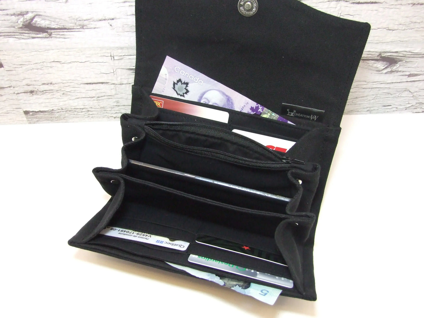 Portefeuille PERSONNALISÉ - Canevas Noir CréationsV&V Boutique