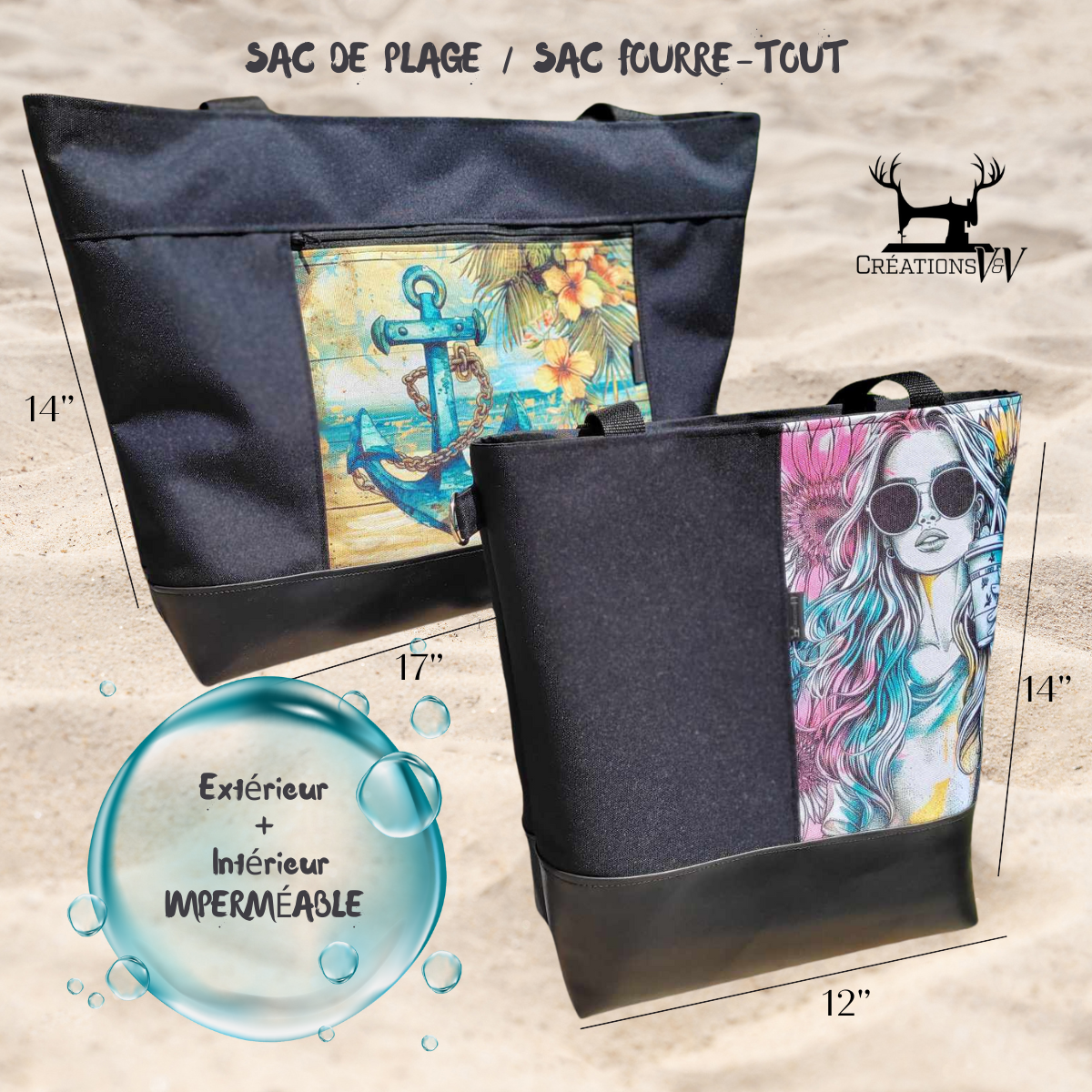 Sac fourre-tout / Sac de plage (MOYEN) - PERSONNALISÉ - Créations V&V 