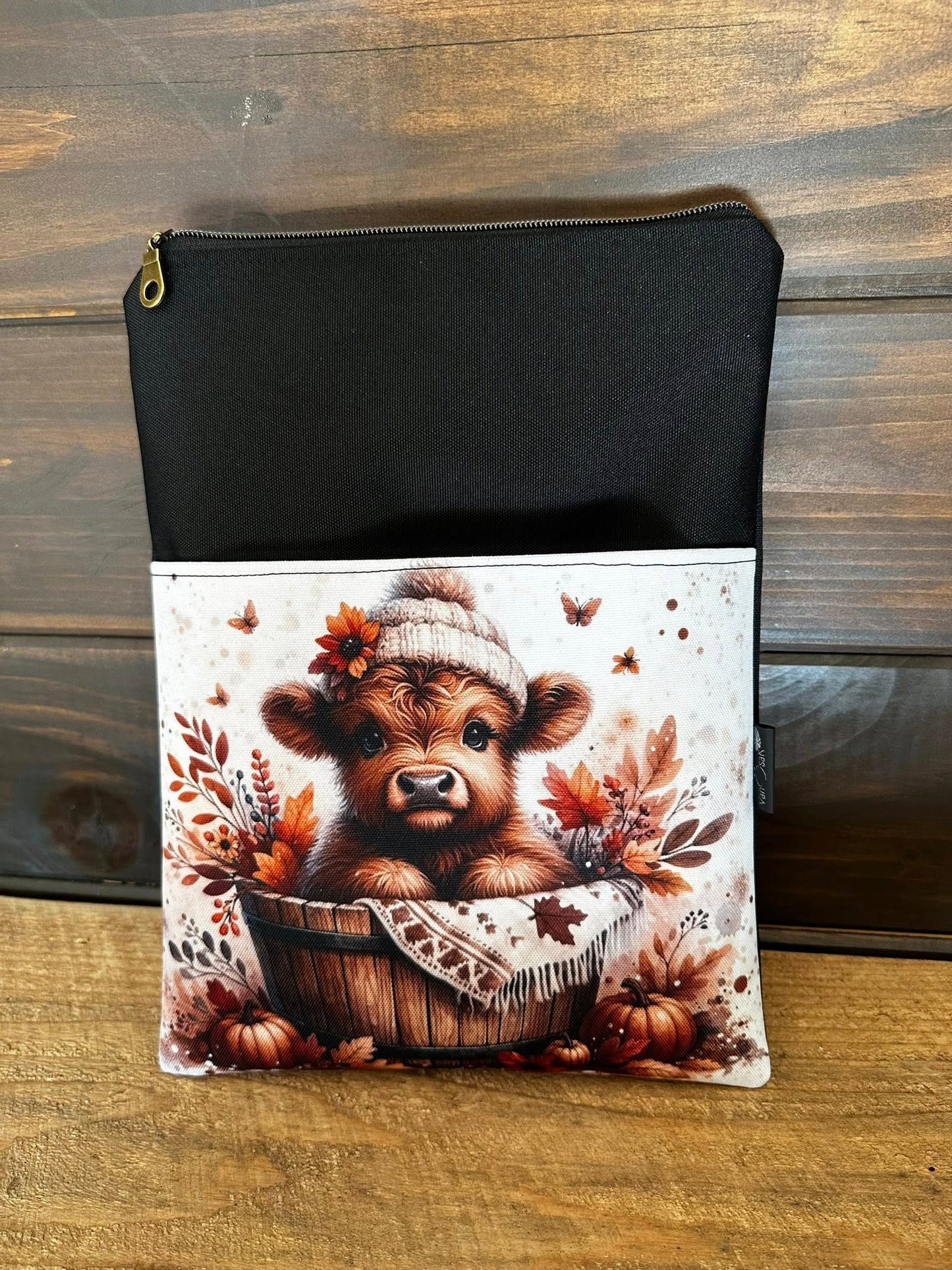 PRÊT À PARTIR - Pochette protège-livre/tablette vache automne