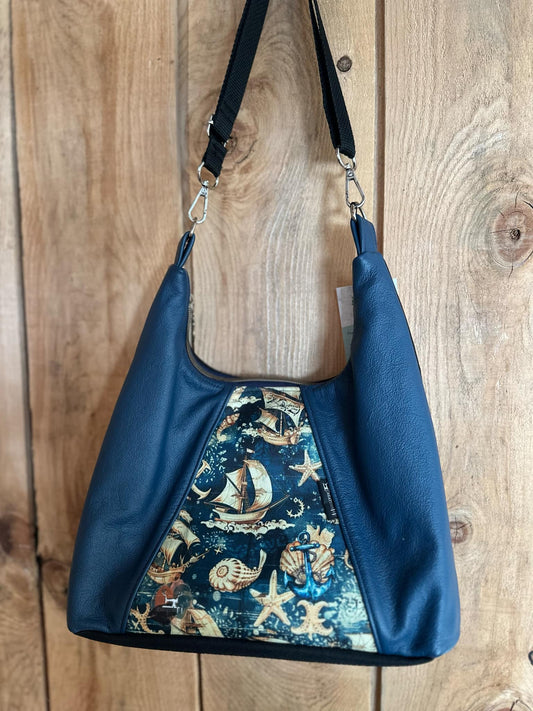 PRÊT À PARTIR - Sac SLOUCHY-VÉRITABLE CUIR -MOTIF NAUTIQUE